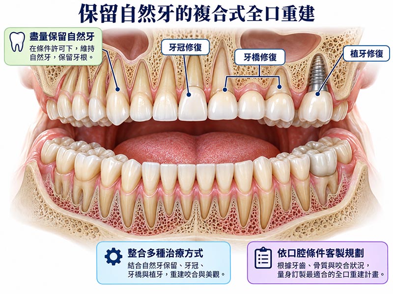 保留自然牙的複合式全口重建